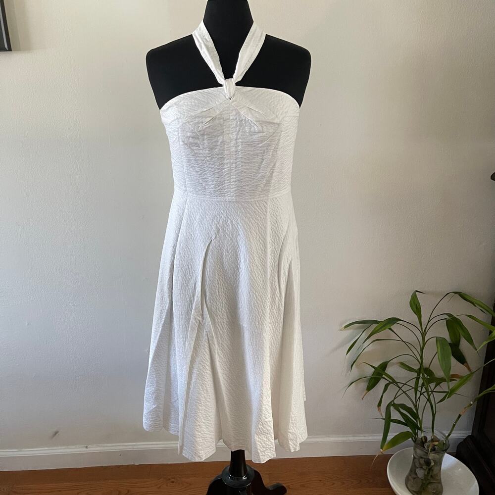 J. Crew Womens 12 Strapless Halter Midi Dress White Textured Cotton Summer